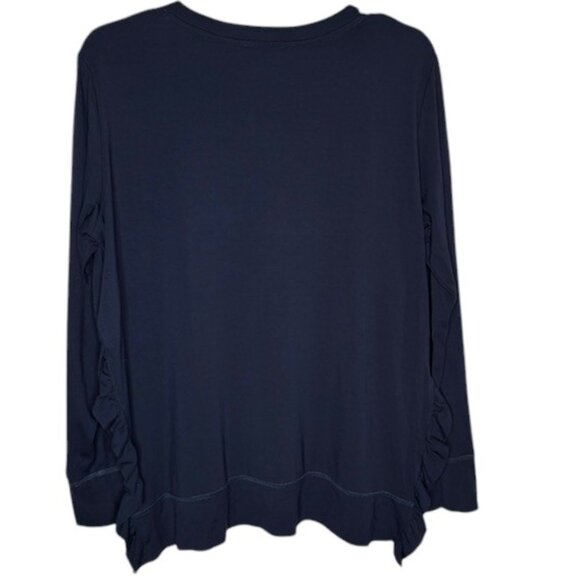 Stella & Dot Long Sleeved Crew Neckline Split Side Ruffled Top - Navy Blue - L - Picture 5 of 10